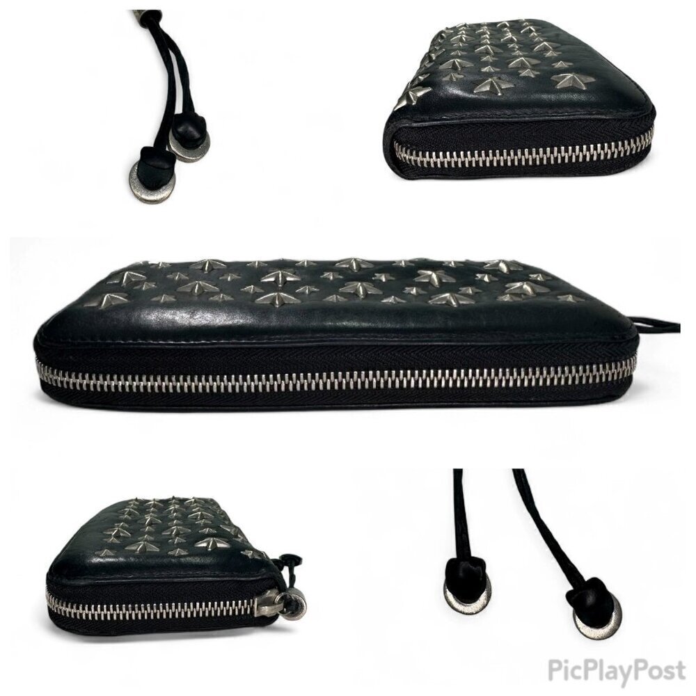 Jimmy Choo Long Black Leather Zippered Wallet, Silver Star Studs w/ Box - USED - Picture 7 of 15